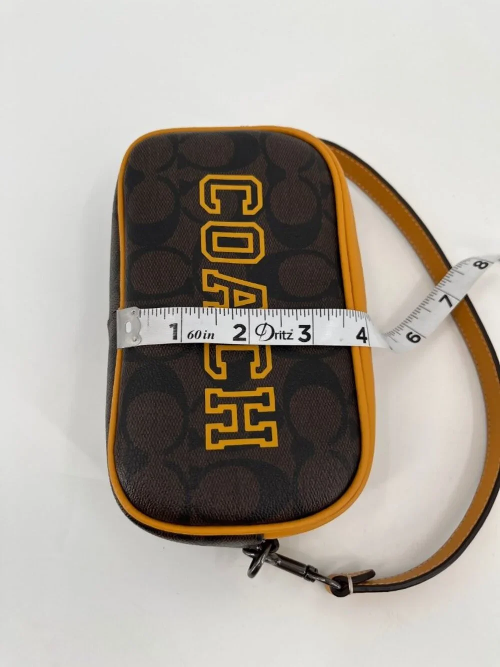 Coach Jamie Wristlet In Signature Canvas With Varsity Motif QB/Brown/Buttercup